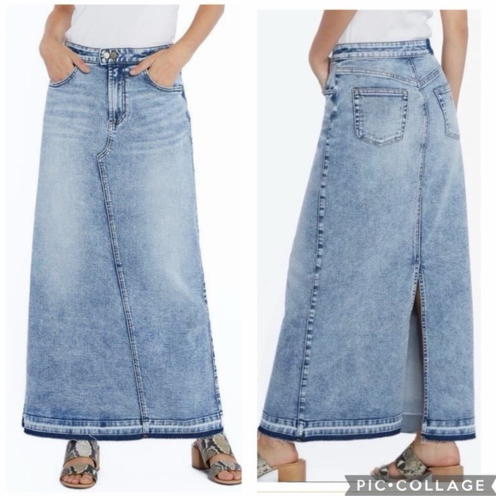 Wash Lab Selma Long Denim Skirt Size 25 Stretch High Rise Streetwear Western
